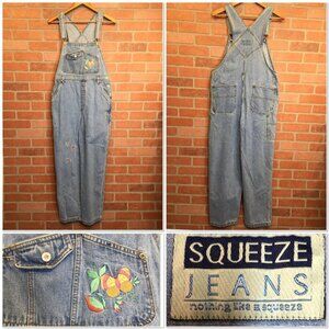 Vintage Squeeze Jeans Denim Overalls Embroidered Butterfly Pockets Womens Size L